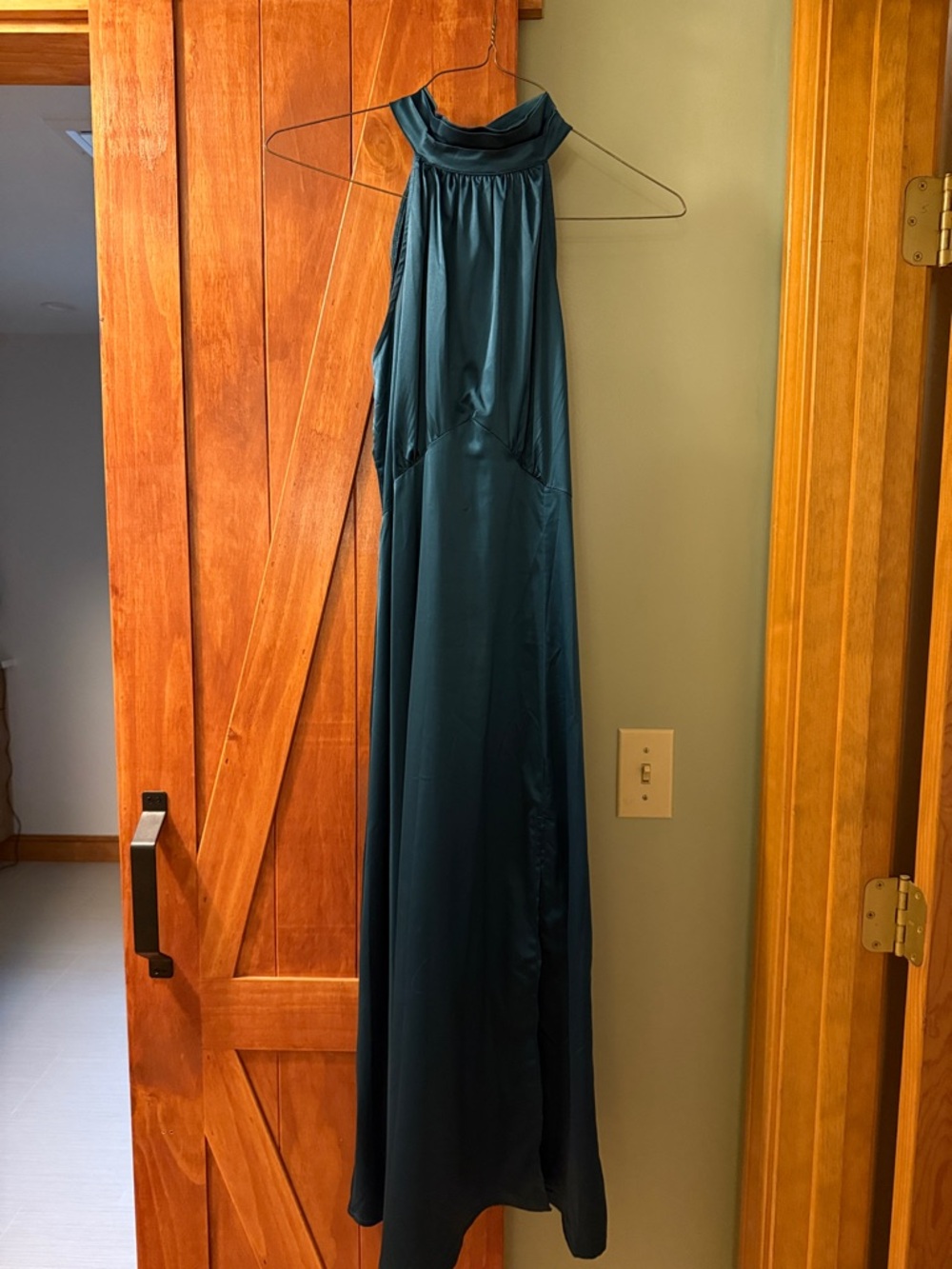 Elegant Teal Halter Satin Gown